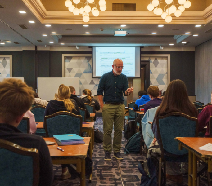 Paul McCormack teaching Leaving Cert English at a Grinds 360 revision course