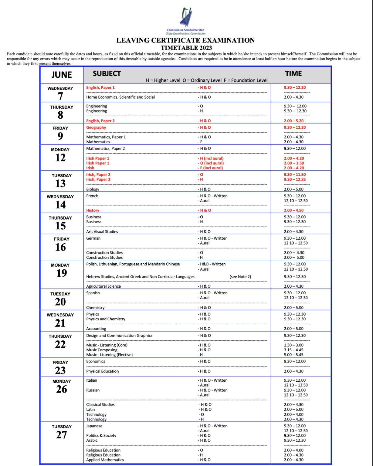 Leaving Cert 2025 Timetable & Key Dates: Your Complete Guide