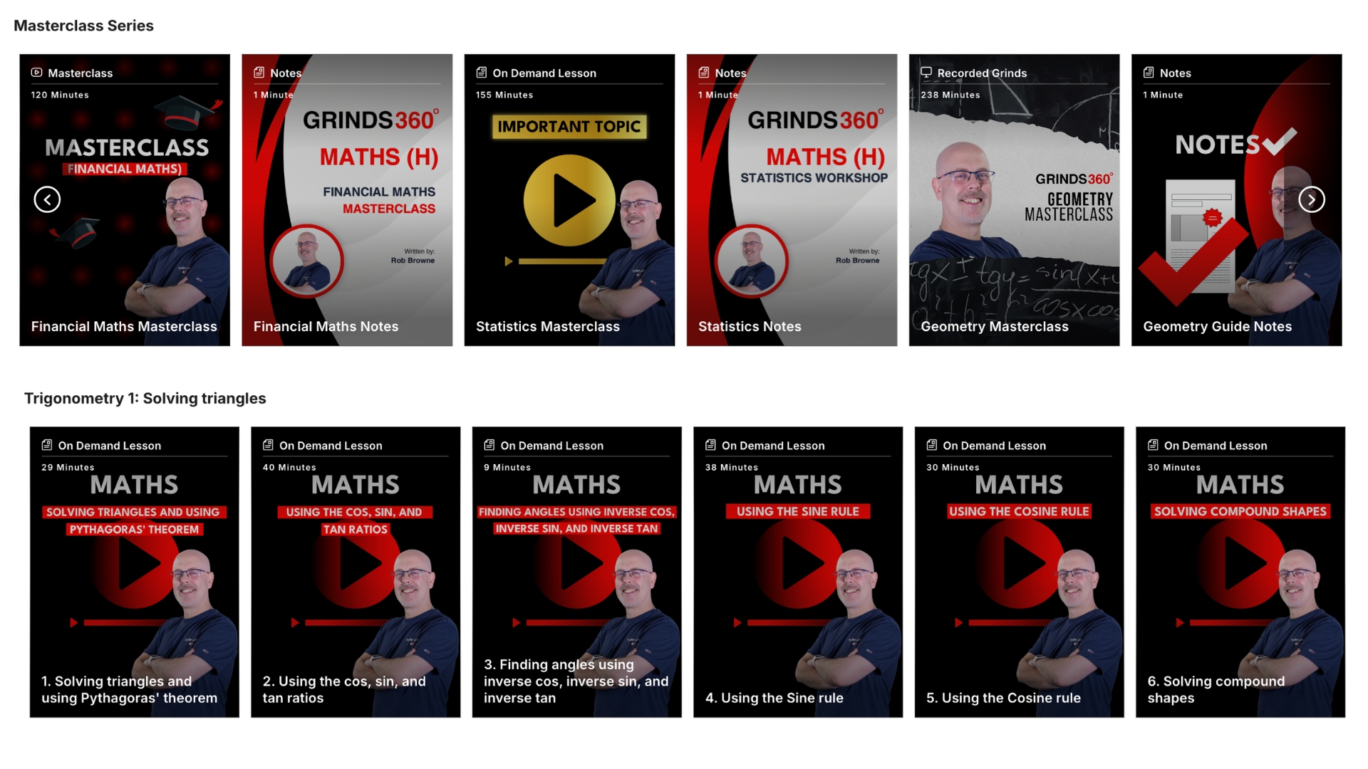 Sample of the on-demand video lessons covering the full Leaving Cert Maths syllabus on Grinds360