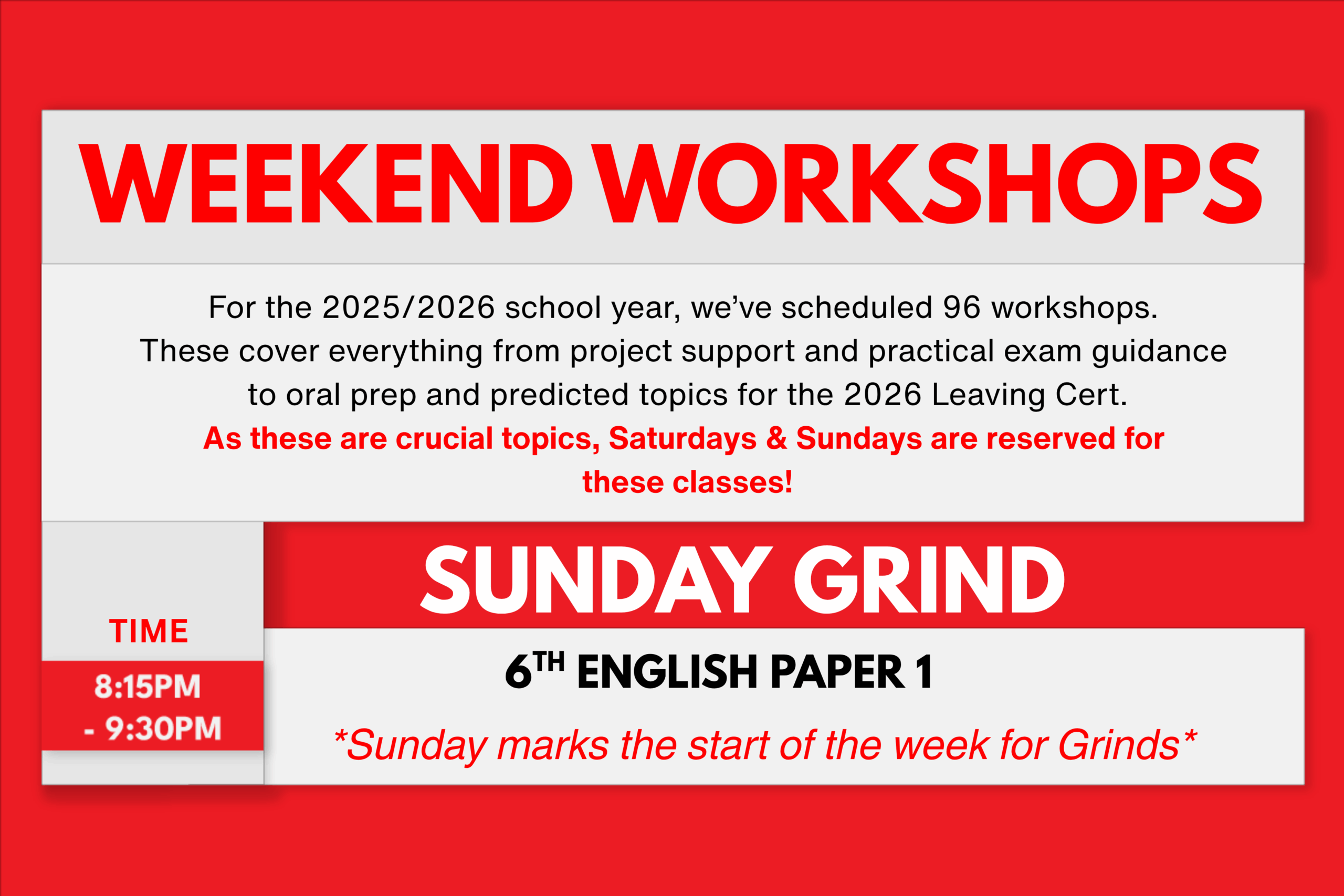 Grinds360 schedule for weekend masterclasses