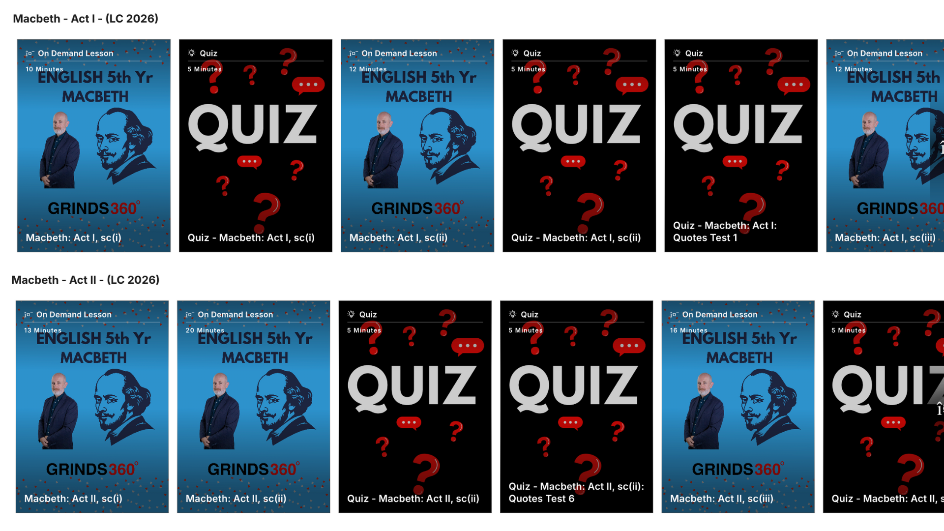 A sample of the on-demand video lessons with Grinds360 covering the Leaving Cert English course