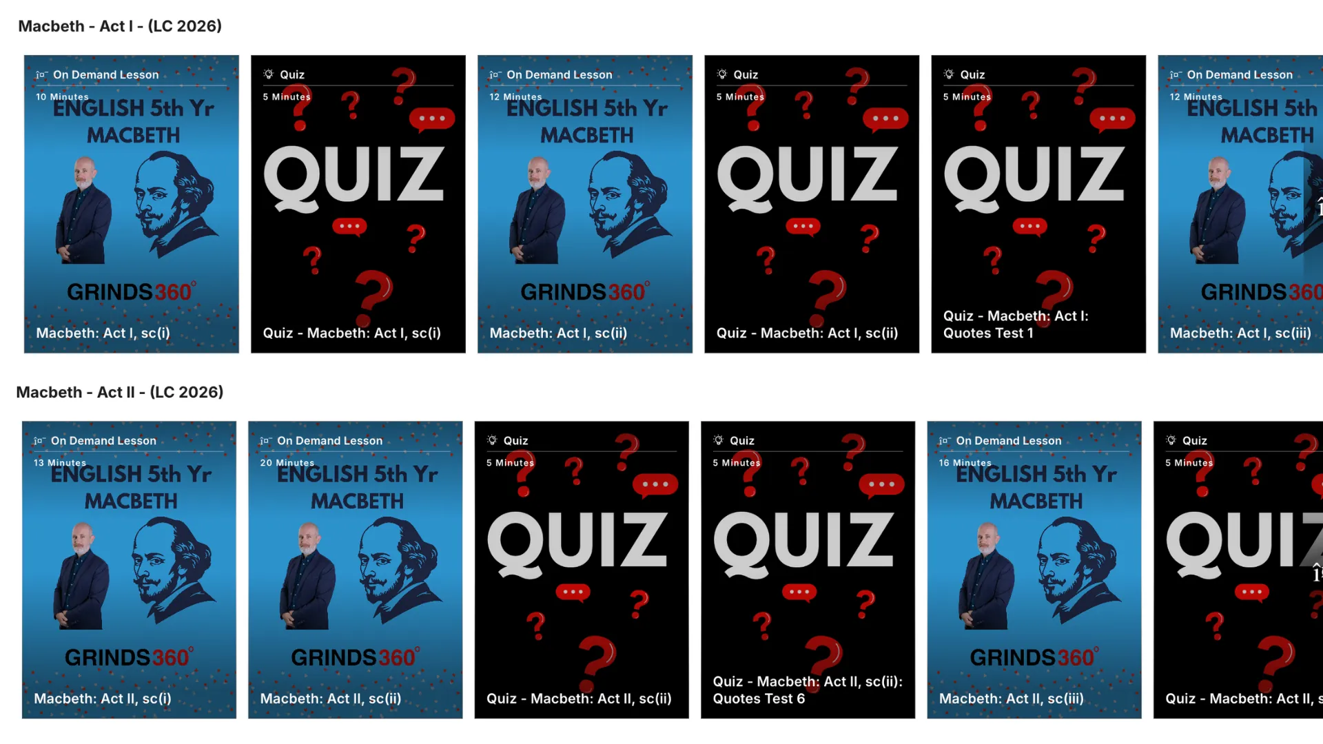 leaving-cert-english-macbeth-lessons - Grinds360 Grinds 360 Leaving Cert English Macbeth lessons and quizzes for Leaving Cert students, including Act I and Act II study materials.