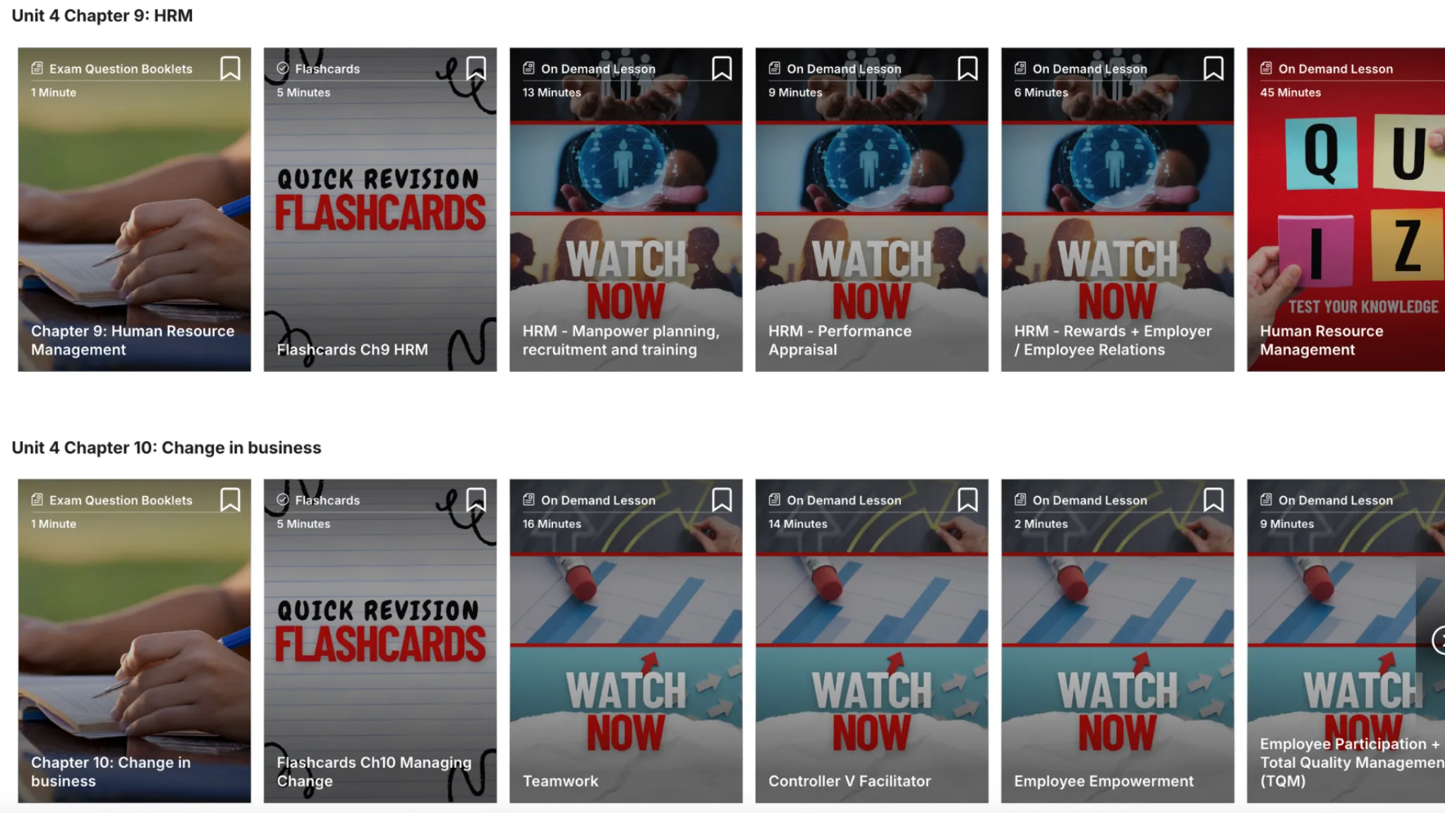 sample of our business on demand videos, quizzes, flashcards